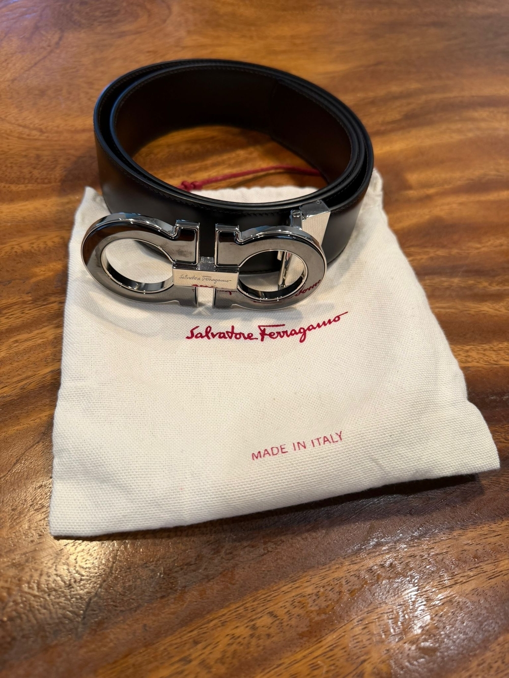 Salvatore Ferragamo Black Leather Belt with Silver Gancini Buckle
